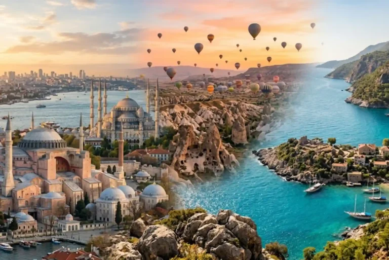 Istanbul skyline and Cappadocia landscape in Turkey