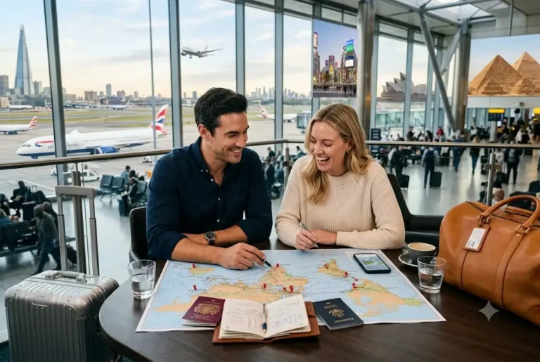 Travellers planning around the world trip packages with global flight itinerary