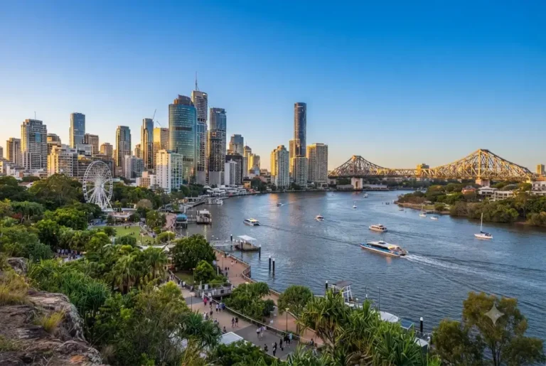 Brisbane holidays featuring the Brisbane River, South Bank Parklands, and the city skyline