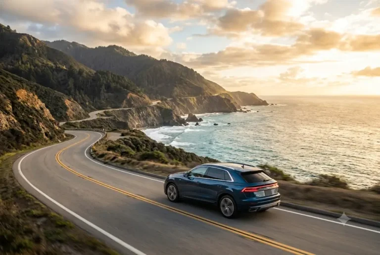 Car enjoying driving holidays on a scenic coastal route