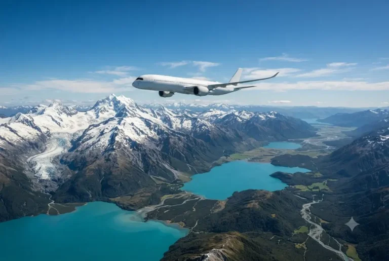 Fly to New Zealand from UK with breathtaking views of New Zealand's mountain landscapes