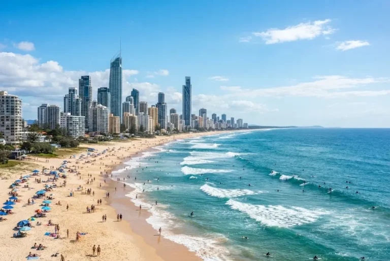 Gold Coast holidays featuring Surfers Paradise Beach and the iconic Queensland skyline