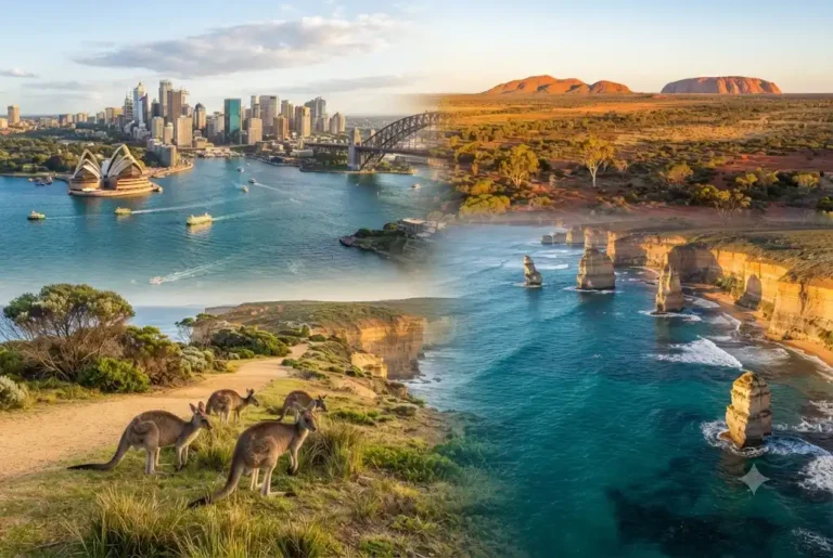 Holidays to Australia featuring Sydney Harbour, beautiful beaches, and Australian wildlife.
