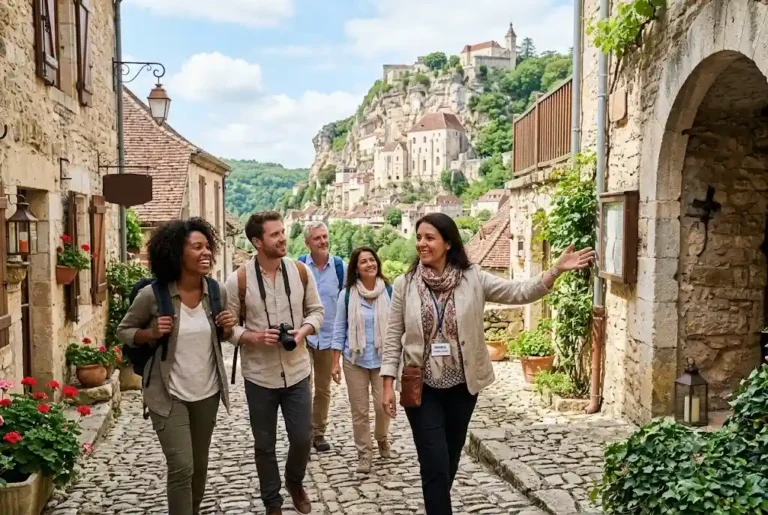 Travellers enjoying small group travel with a local guide in Europe