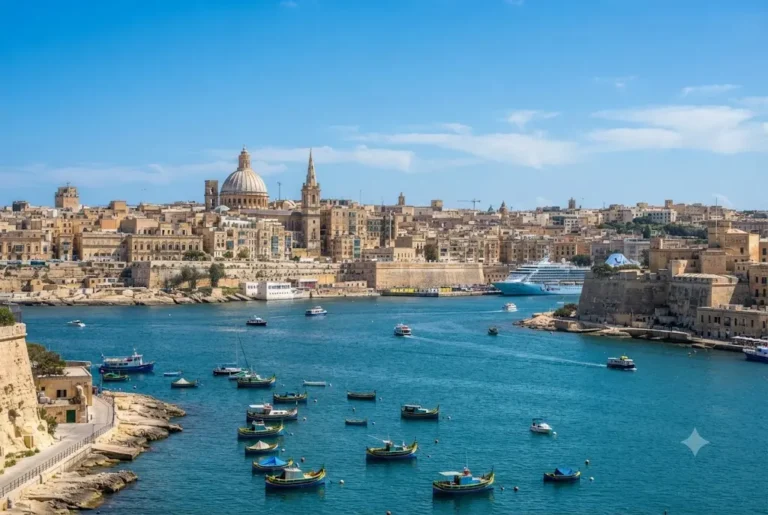 Beautiful coastal view representing trips to Malta with Valletta and the Mediterranean Sea.