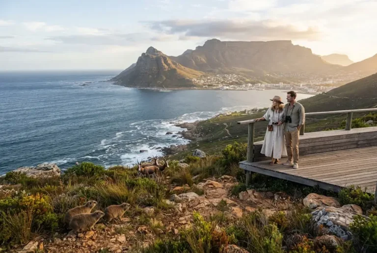 South Africa for holiday with Cape Town coastline and safari landscape
