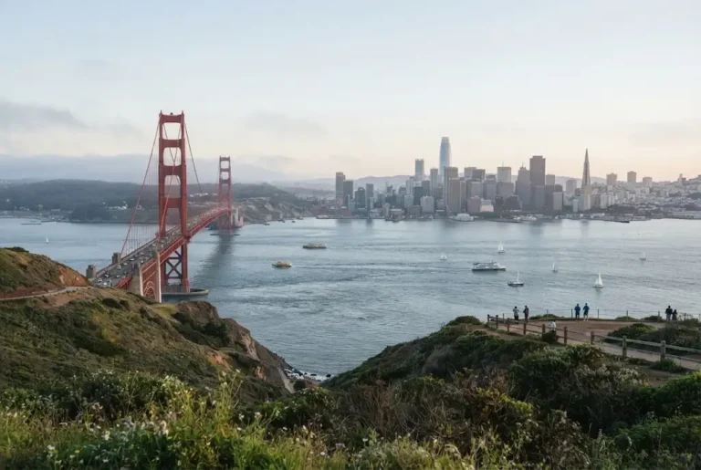 Trip to San Francisco with Golden Gate Bridge and city skyline